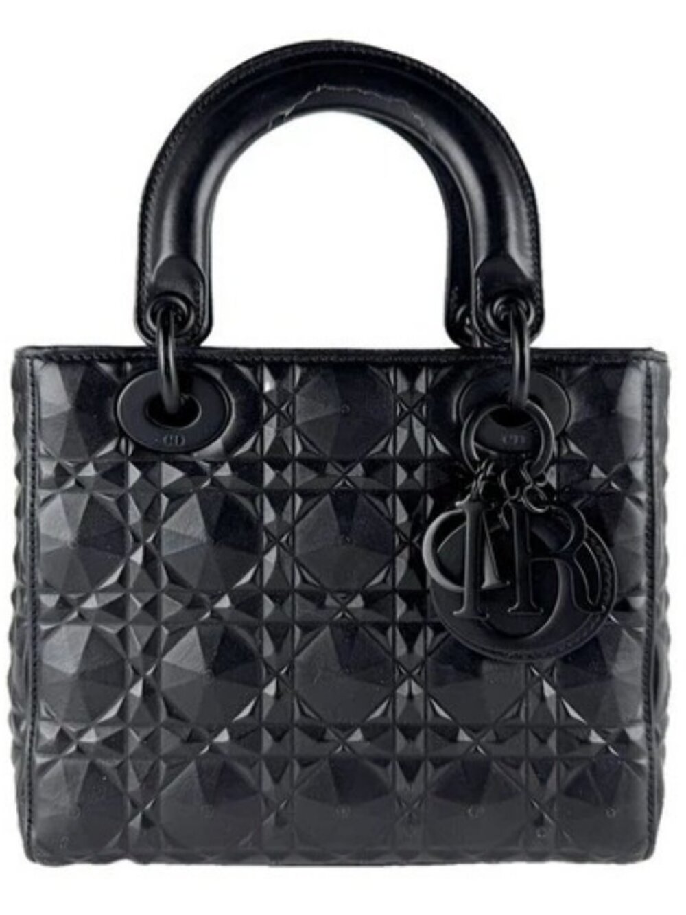 Auth Christian Dior Lady Dior Handbag Shoulder Bag Black Leather/Metal - z9704